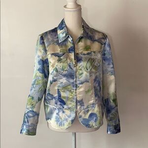 Drapers & Damons Blue Floral Light Coat Sz SP